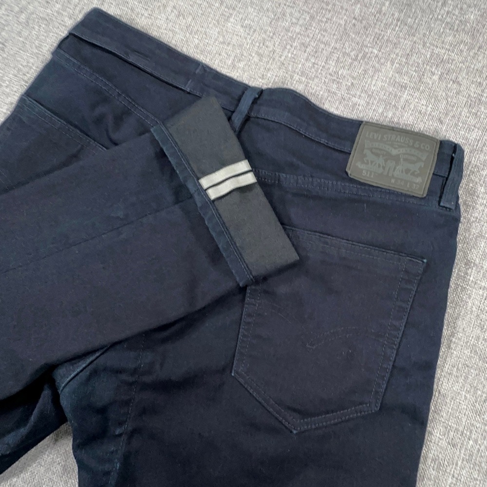 Levis 511 Commuter Jeans Mens 34x32 Navy Slim Stretch Reflective Strip Cycling